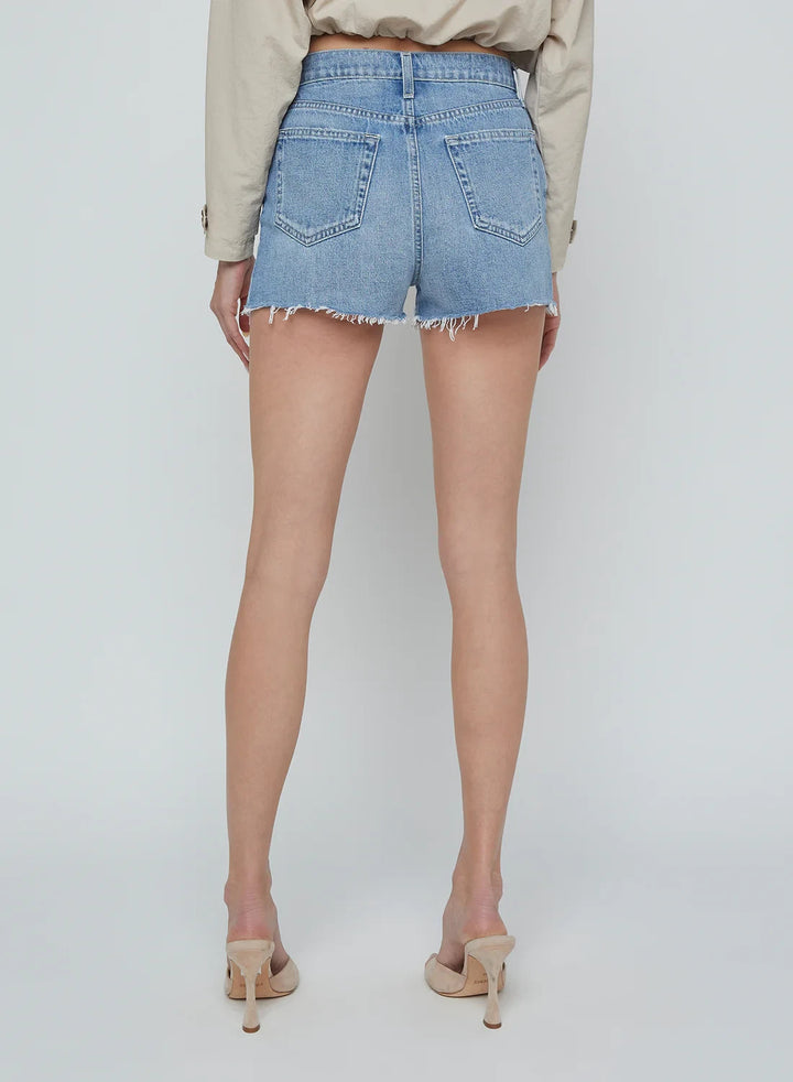 L'AGENCE Clark High Rise Destructed Denim Shorts MSRP $265