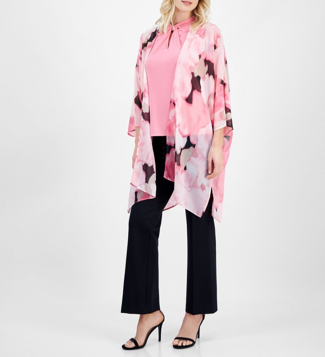 Anne Klein Printed Open-Front Chiffon Kimono MSRP $89