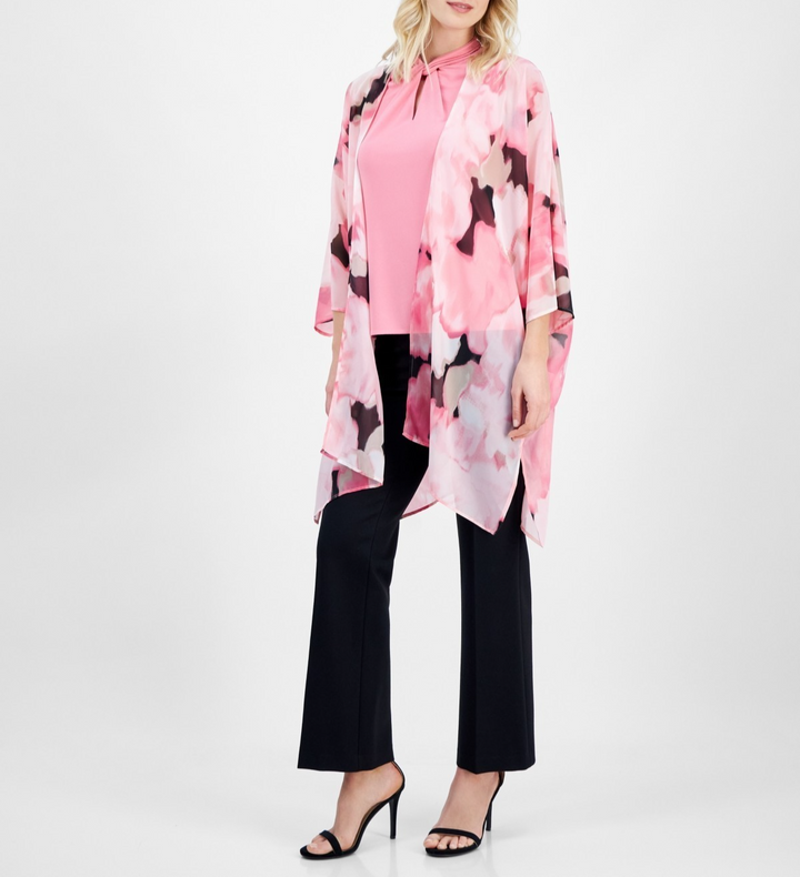 Anne Klein Printed Open-Front Chiffon Kimono MSRP $89