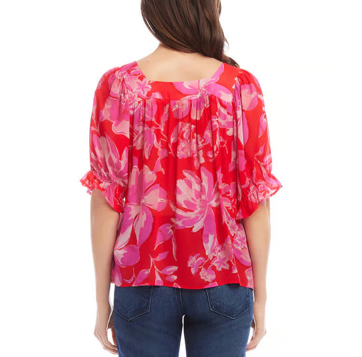 Karen Kane Petites Floral Ruffle Sleeve Top MSRP $139