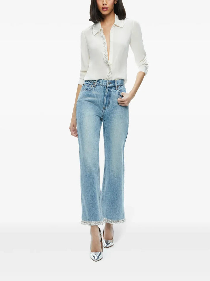 Alice + Olivia Ora embellished wide-leg jeans MSRP $1168