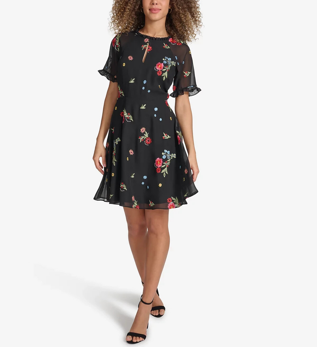 kensie Embroidered Chiffon Back-Cutout Dress MSRP $128