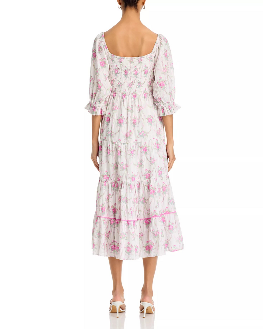 LoveShackFancy Rigby Floral Smocked Midi Dress MSRP $395