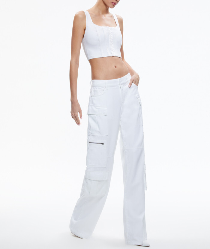 Alice + Olivia Cay Baggy Cargo Wide Leg Jeans MSRP $395