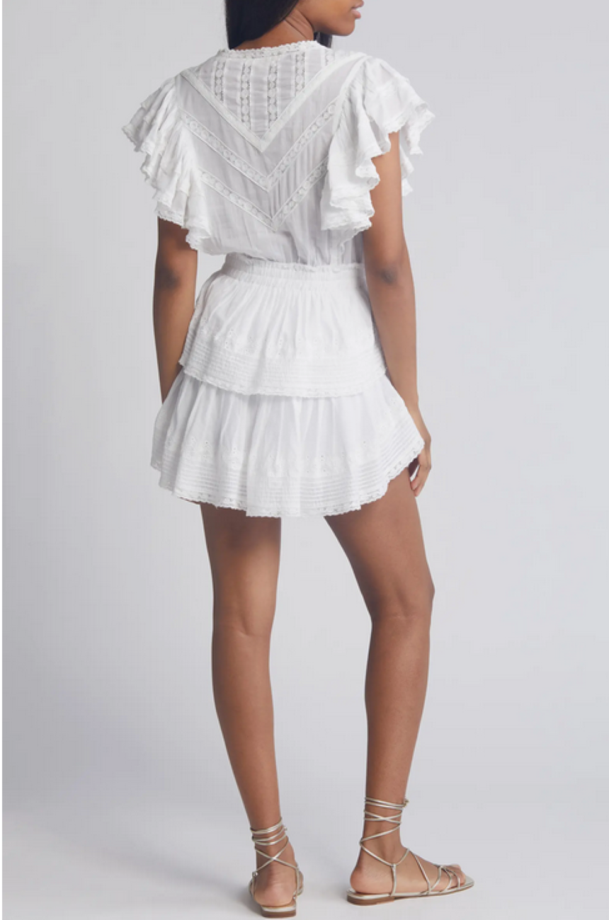 LoveShackFancy Natasha Short Sleeve Eyelet Mini Dress  MSRP $325
