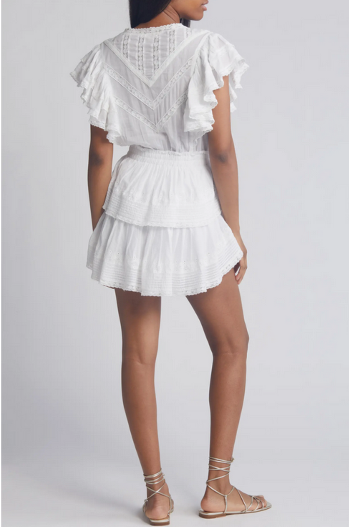 LoveShackFancy Natasha Short Sleeve Eyelet Mini Dress  MSRP $325