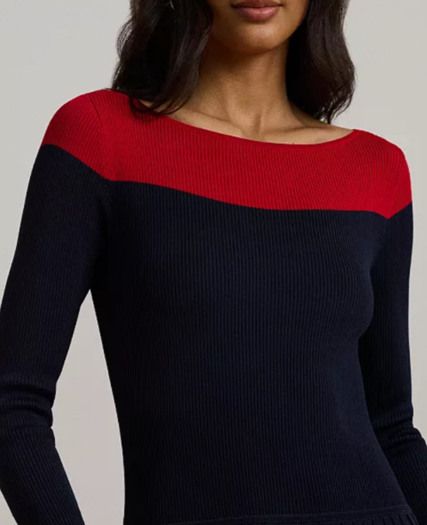 Lauren Ralph Lauren Two-Tone Pointelle-Knit Dress MSRP $265