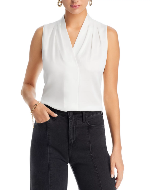 Kobi Halperin Mila Sleeveless V Neck Pleated Silk Blouse MSRP $248