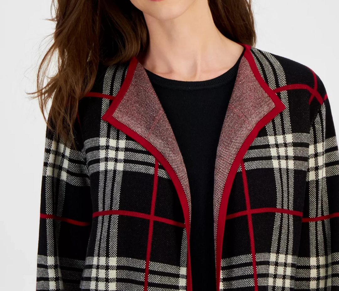 Kasper Women's Plaid Open-Front Cardigan MSRP $119