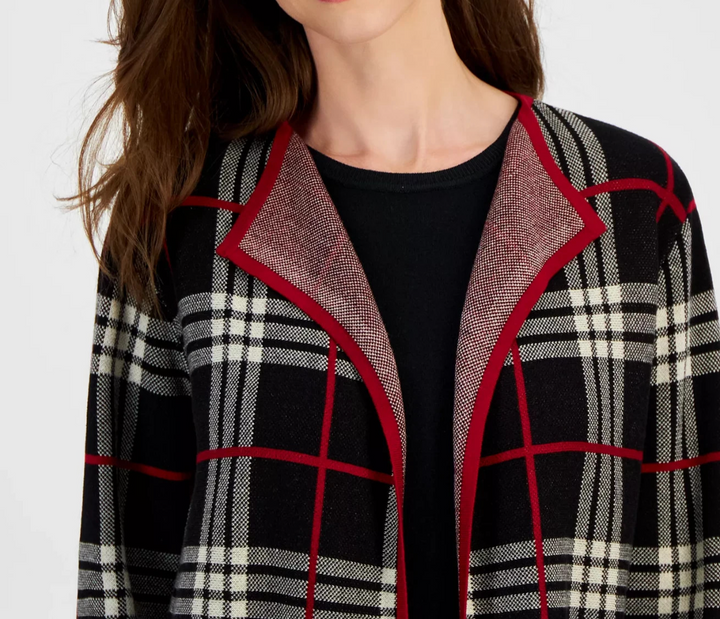 Kasper Women's Plaid Open-Front Cardigan MSRP $119