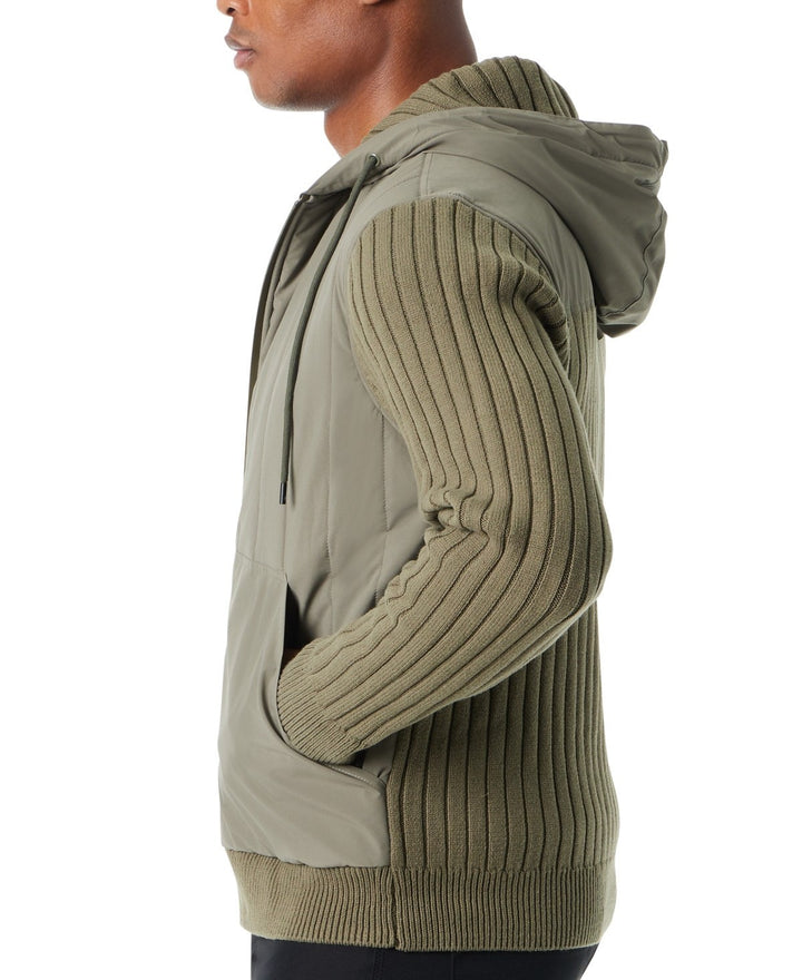 BASS OUTDOOR Mixed Media Zip-Front Hooded Sweater Jacket MSRP $119