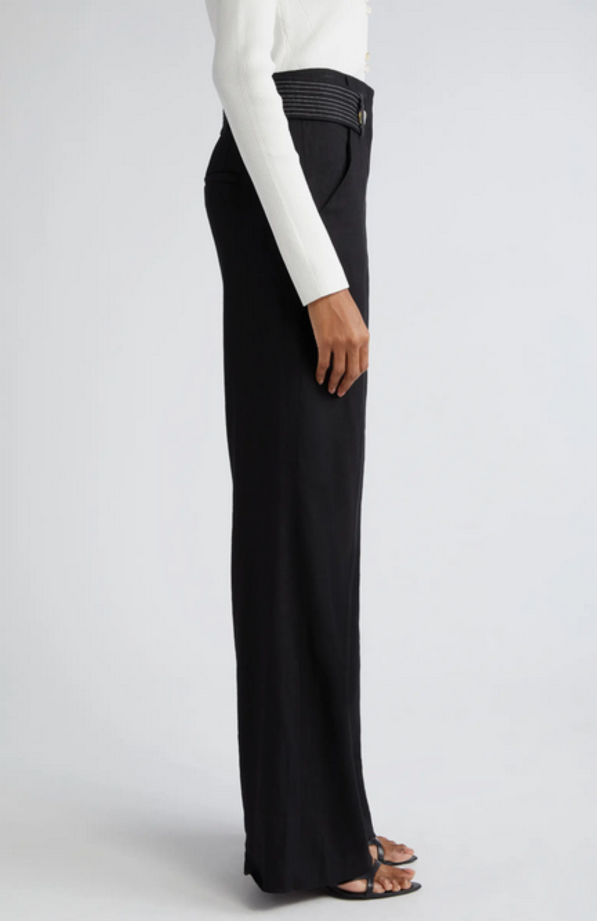 Veronica Beard Sunny Button Tab Linen-Blend Wide Leg Pants MSRP $448