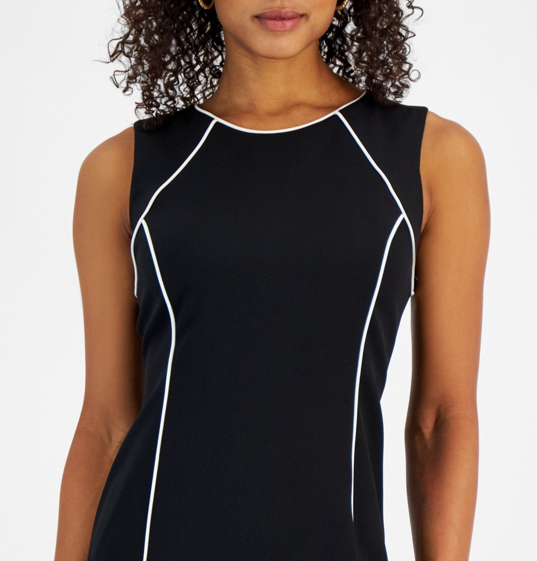 Kasper Women's Stretch-Crepe Contrast-Piping Sheath Dress MSRP $89