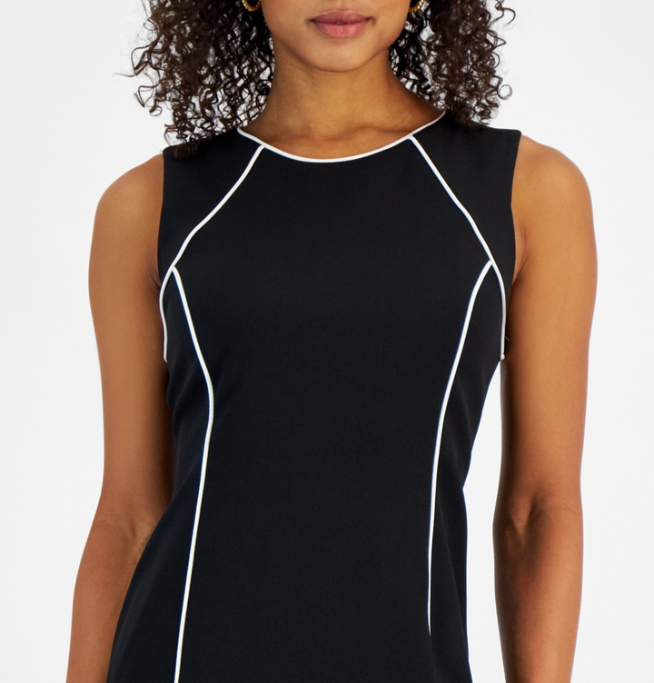 Kasper Women's Stretch-Crepe Contrast-Piping Sheath Dress MSRP $89