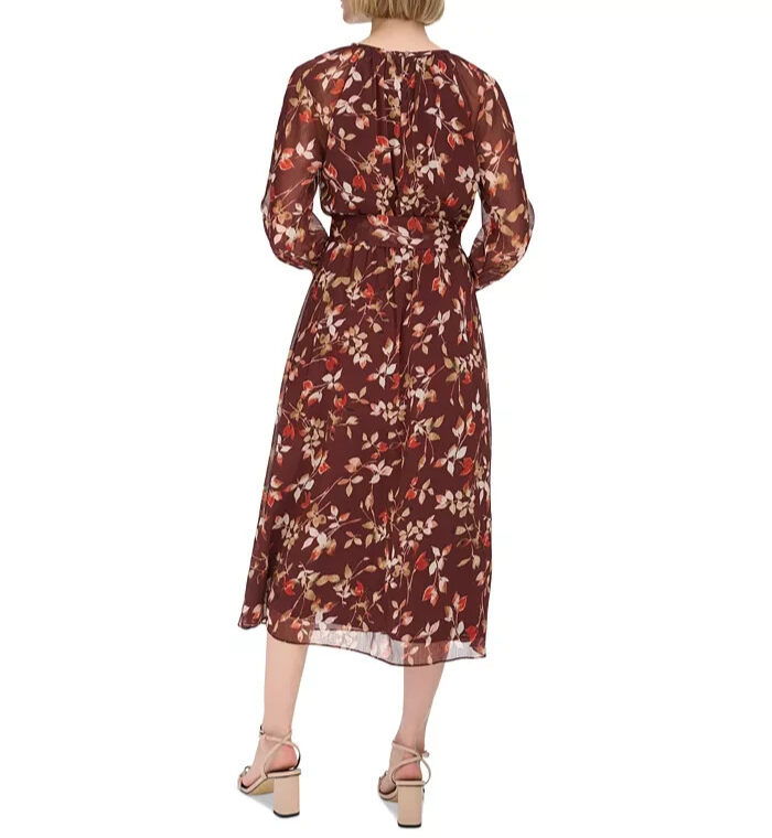 Calvin Klein Printed Round-Neck Midi Dress MSRP $139