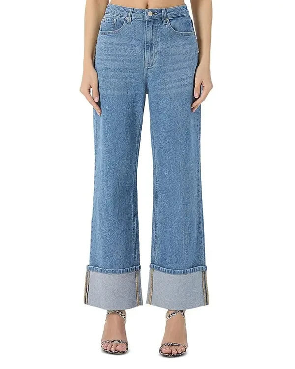 AFRM high rise wide leg cuff stretch jeans MSRP $108