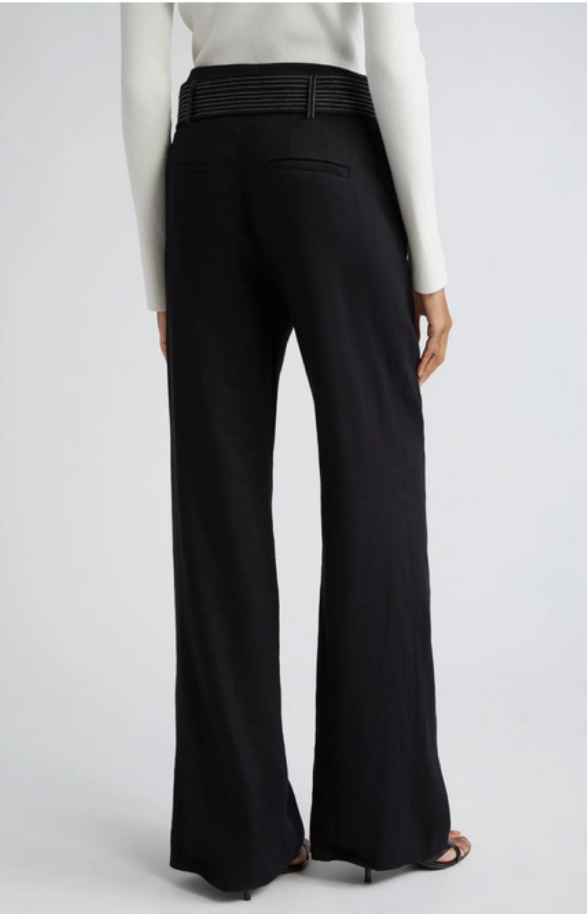Veronica Beard Sunny Button Tab Linen-Blend Wide Leg Pants MSRP $448