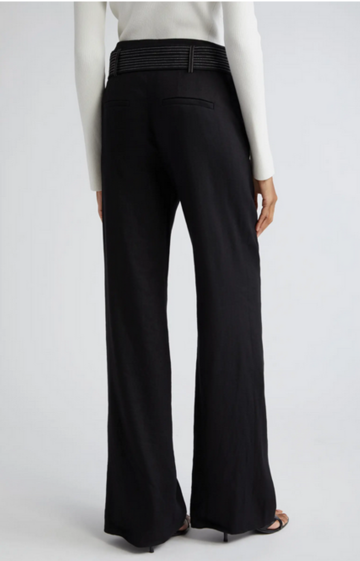 Veronica Beard Sunny Button Tab Linen-Blend Wide Leg Pants MSRP $448