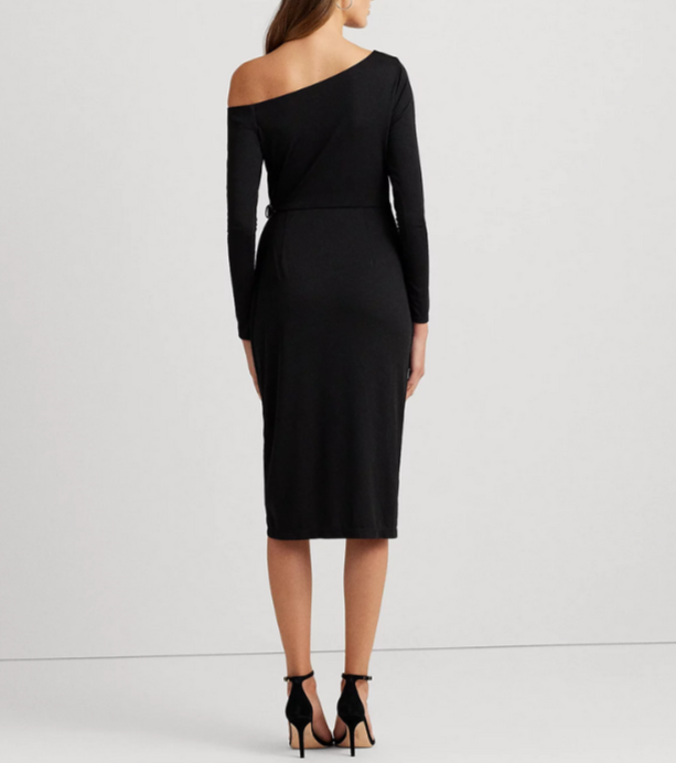 Lauren Ralph Lauren Buckle-Trim Jersey Off-The-Shoulder Dress MSRP $185