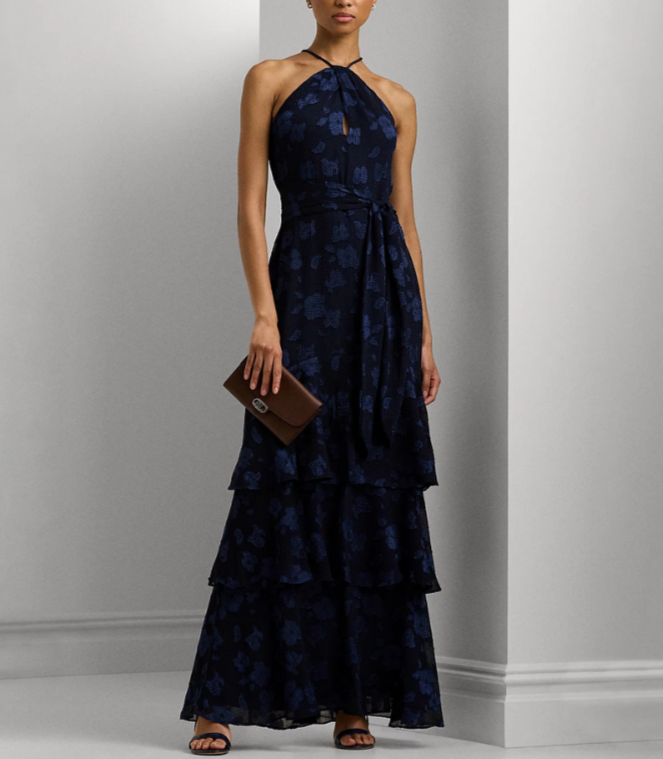 LAUREN Ralph Lauren Tiered Jacquard Gown MSRP $295