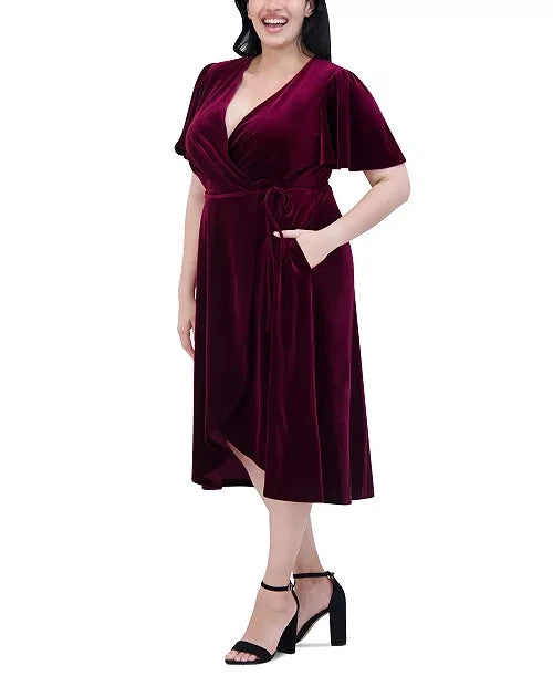 Jessica Howard Velvet Faux-Wrap Midi Dress