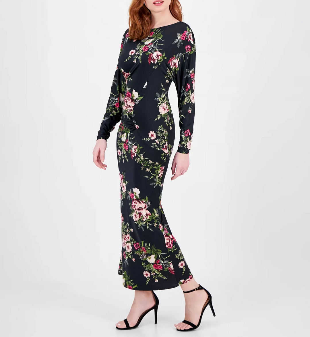 RACHEL Rachel Roy Women's Cora Printed Long-Sleeve Maxi Dress MSRP $129