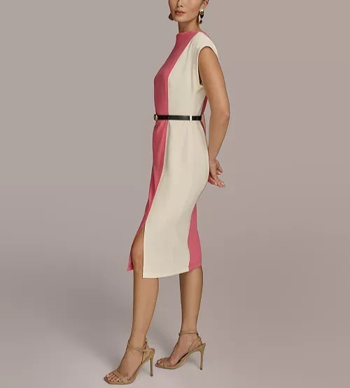 Donna Karan New York Petite Colorblocked Belted Sheath Dress MSRP $159