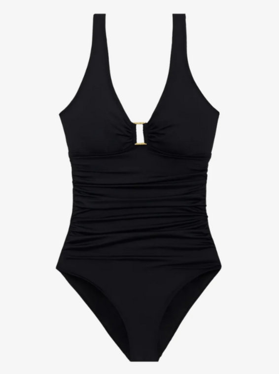 Lauren Ralph Lauren Ring Over The Shoulder Tummy Control One Piece Swimsuit $145