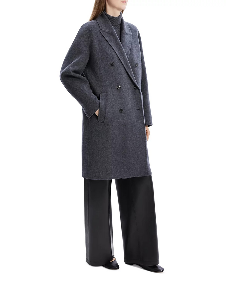 Theory Double-Breasted Coat in Wool-Blend Melton MSRP $995