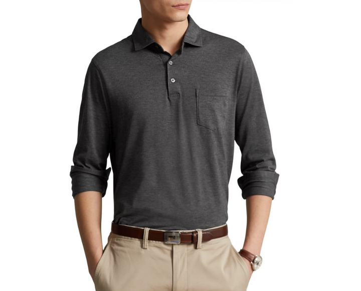 Polo Ralph Lauren Cotton Jersey Custom Slim Fit Long Sleeve Polo Shirt MSRP $115