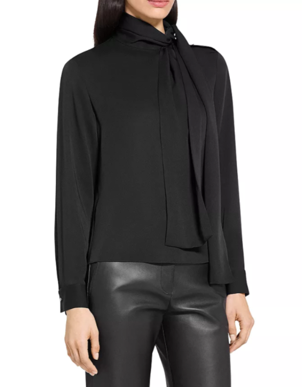 Theory Side Tie Neck Silk Blouse MSRP $375