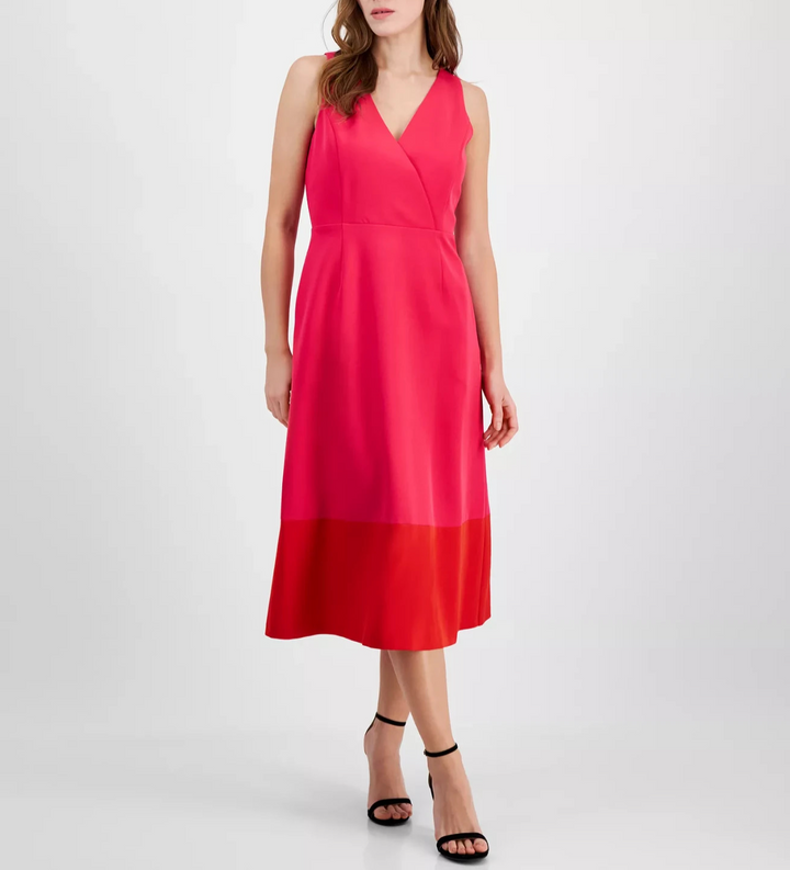 Anne Klein Women's Colorblocked Midi Dress MSRP $139