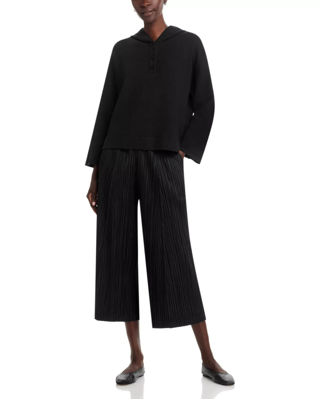 Eileen Fisher Waffle Double Knit Hooded Top MSRP $168