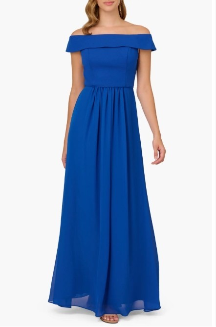 Adrianna Papell Off-The-Shoulder Chiffon Gown MSRP $139
