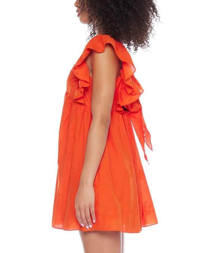 B Darlin Juniors' Ruffled Floral Print Cotton A-Line Dress MSRP $59