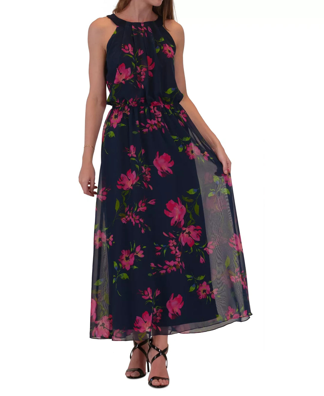 Robbie Bee Women's Halter Blouson Sleeveless Maxi Dress MSRP $79