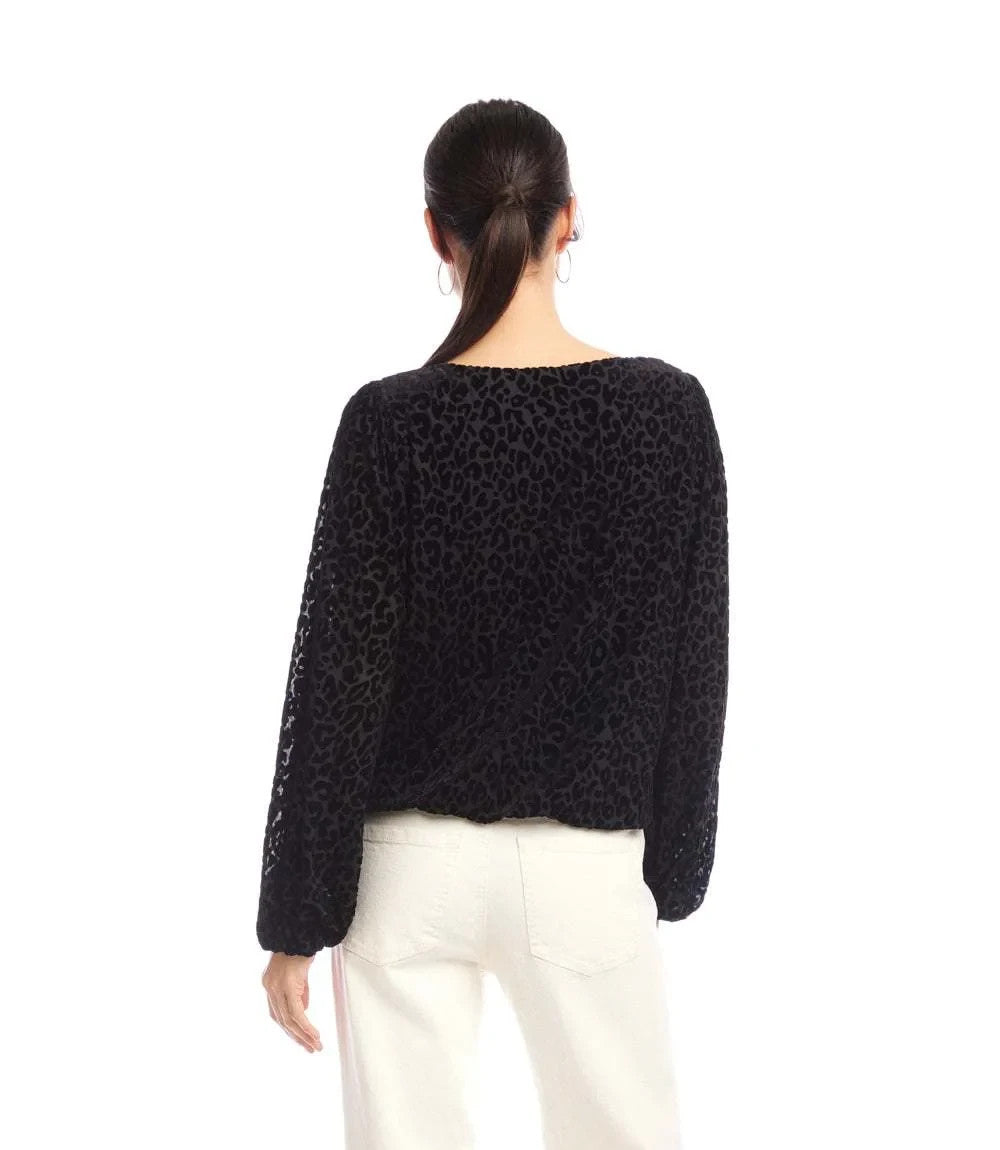 Karen Kane Blouson Sleeve Velvet Burnout Boatneck Top MSRP $118