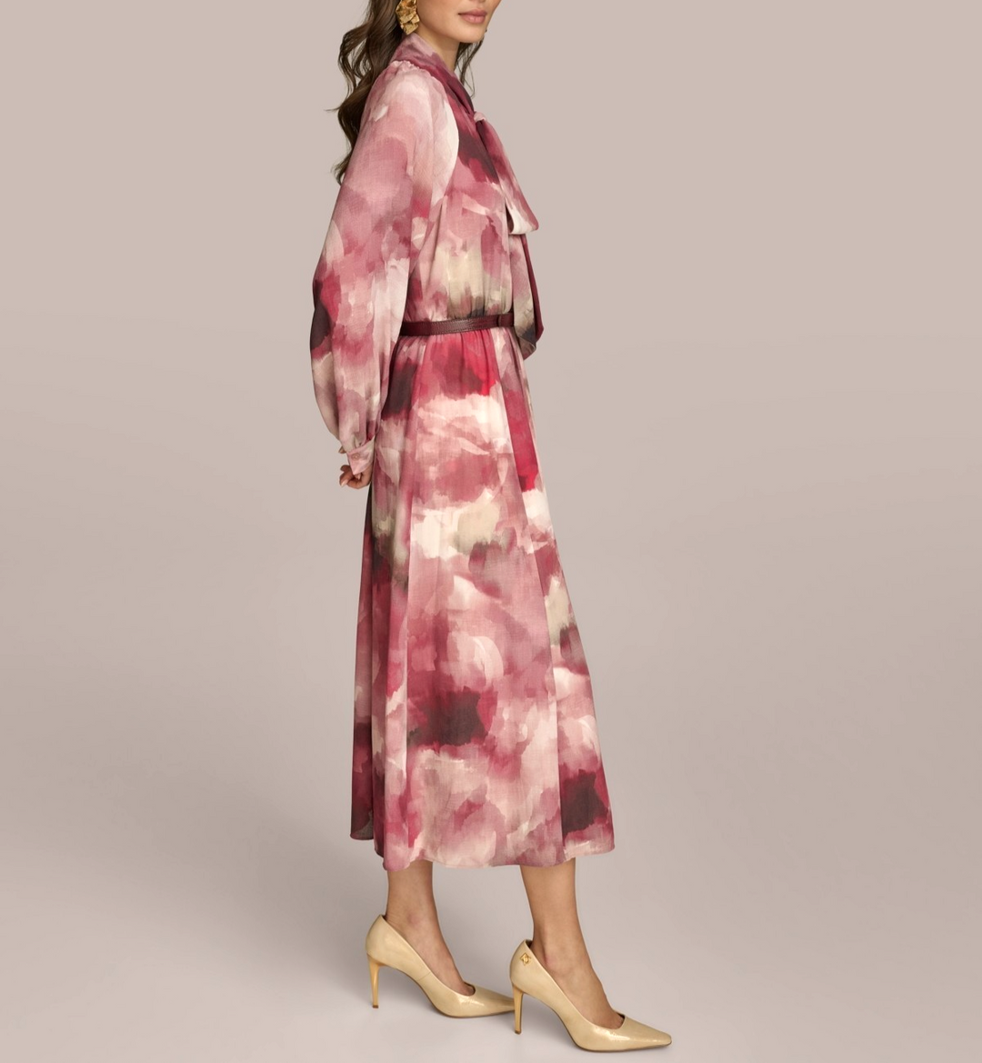 Donna Karan New York Women's Printed Tie-Neck A-Line Dress MSRP $199