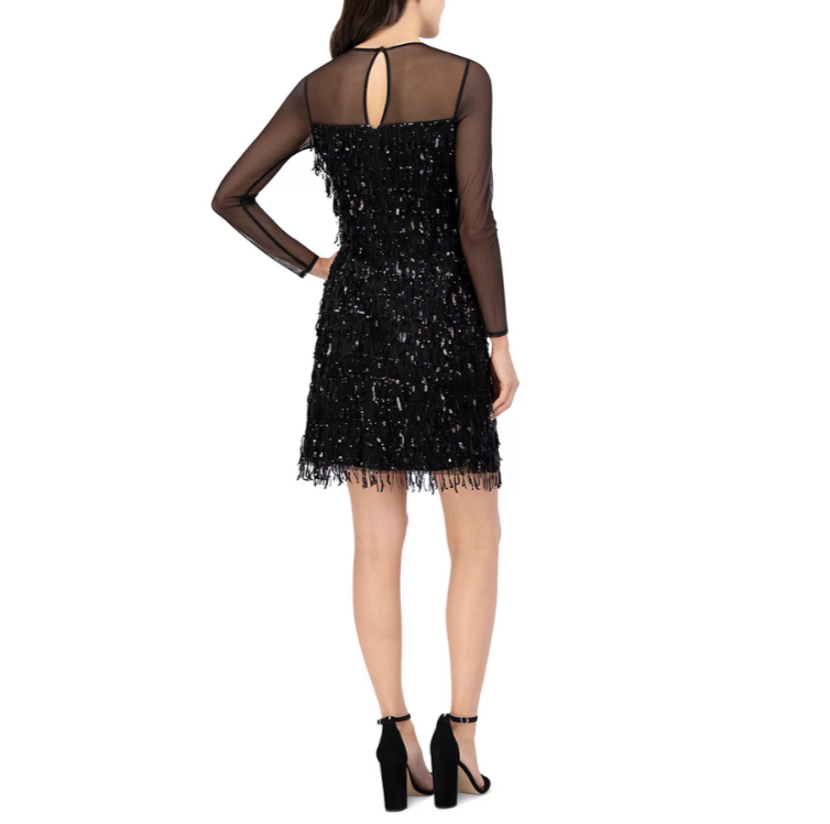 Eliza J Illusion Sequin Fringe Shift Dress MSRP $188