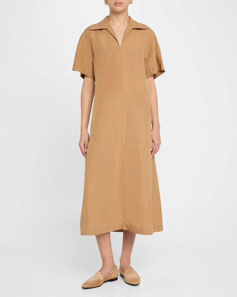Lafayette 148 New York Collared Silk-Linen MIDI Dress MSRP $998