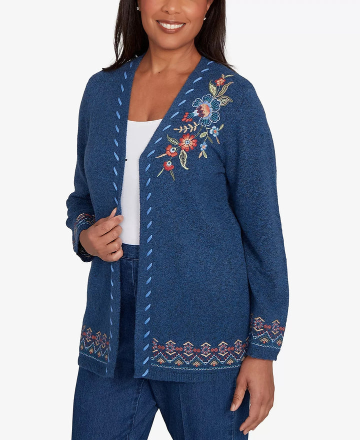 Alfred Dunner Women's Sunset Canyon Embroidered Flower Long Sleeve Cardigan $74