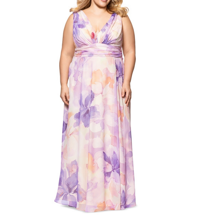 Betsy & Adam Plus Size Sleeveless V-Neck Floral Dress MSRP $279