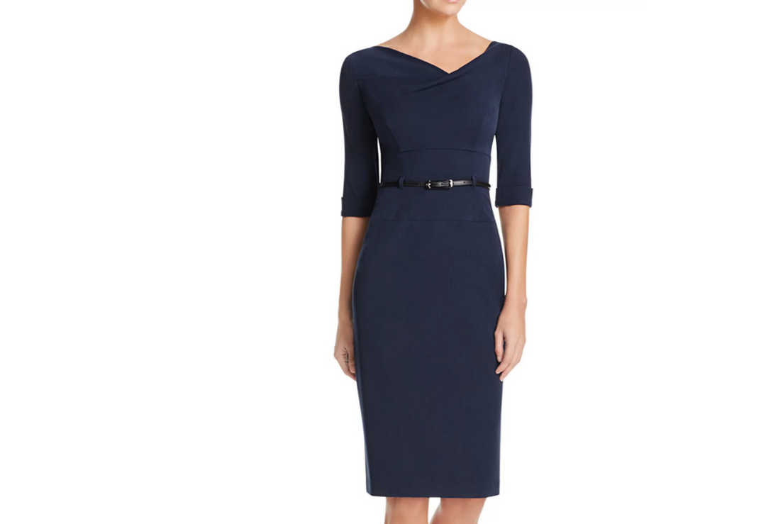 Black Halo Jackie Belted Sheath Dress MSRP $375