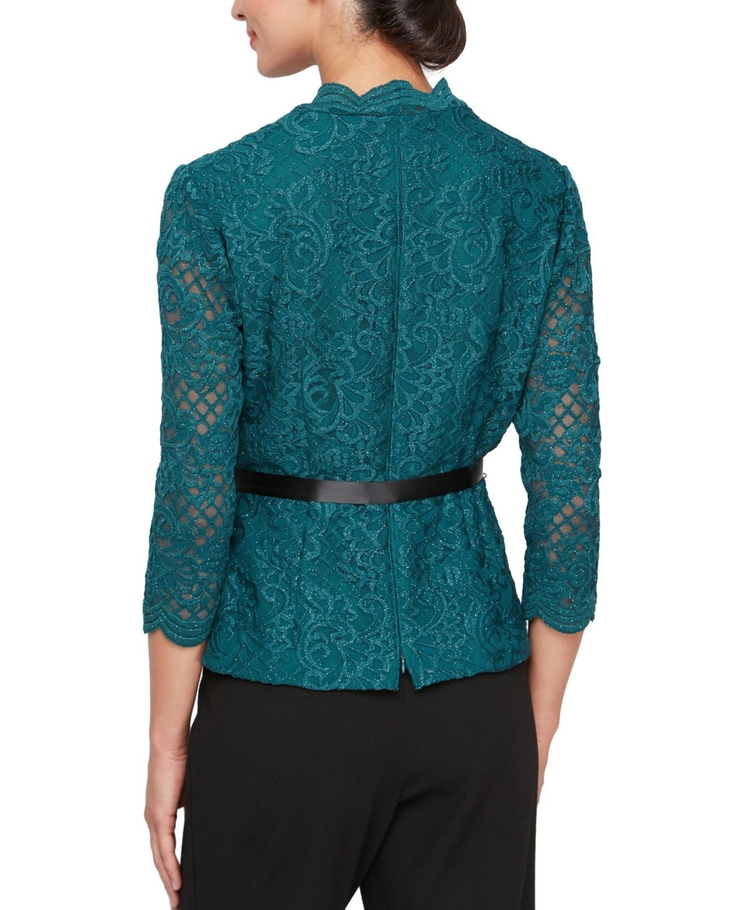 Alex Evenings Petite Lace Scalloped-Neck Bow Top MSRP $139