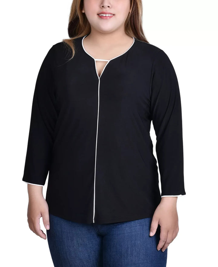 NY Collection Plus Size 3/4 Sleeve Piped Top MSRP $46
