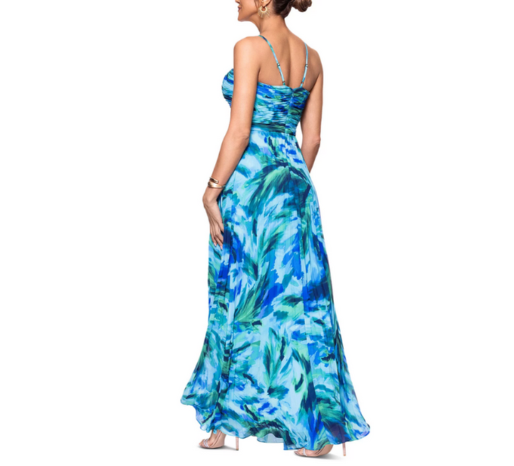 AQUA Pleated Chiffon Printed Dress MSRP $268
