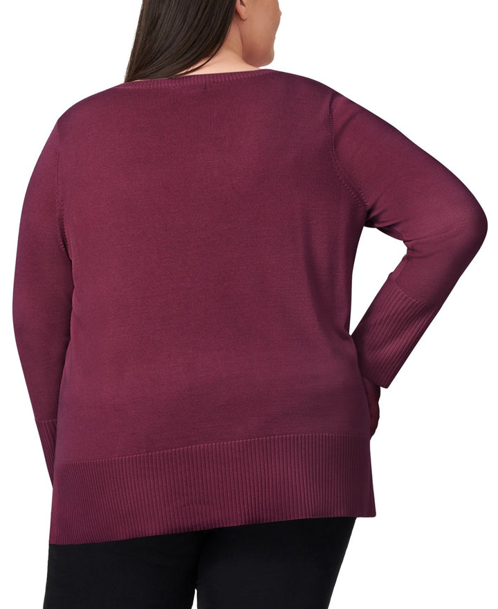 Melissa Paige Plus Size Button-Cuff Boat-Beck Sweater MSRP $51