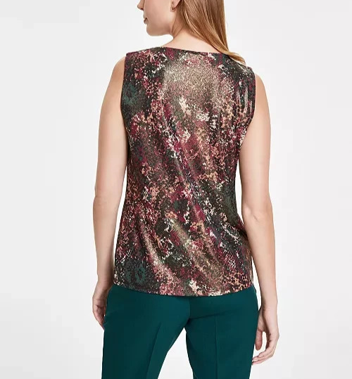 Kasper Petite Printed Keyhole Crewneck Sleeveless Top MSRP $49