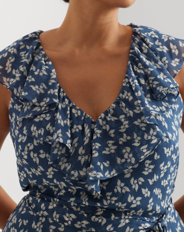 LAUREN Ralph Lauren Plus Size Ruffled Floral Fit & Flare Dress MSRP $185