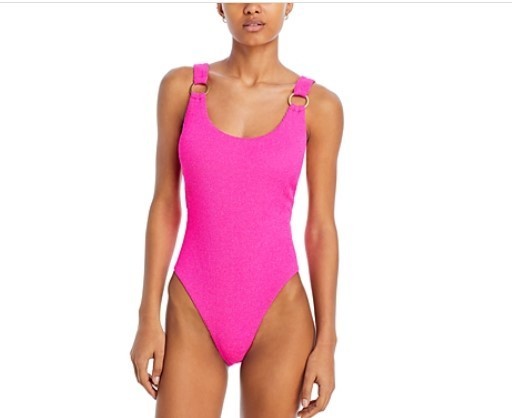 Aqua O-Ring Metallic Crinkle One Piece Swimsuit MSRP $108